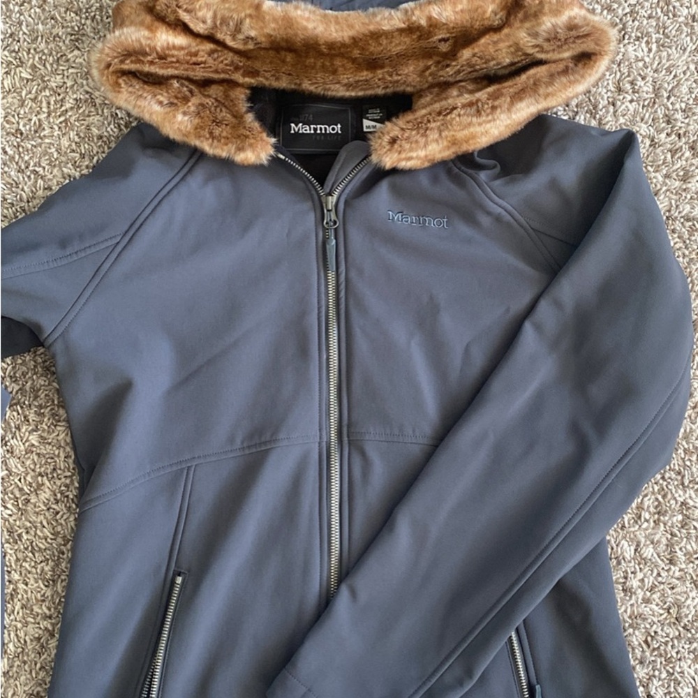 Marmot Women's Dark Gray Jacket with Faux Fur Trim